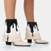 Hot Jackson Black & Nude Flame Fold Over Pointed Toe Western Ankle Boots Western Boots | Ankle Boots