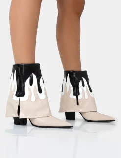 Hot Jackson Black & Nude Flame Fold Over Pointed Toe Western Ankle Boots Western Boots | Ankle Boots