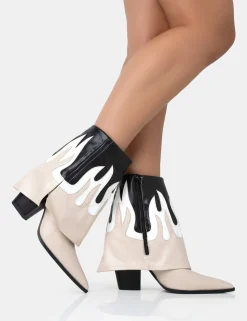 Hot Jackson Black & Nude Flame Fold Over Pointed Toe Western Ankle Boots Western Boots | Ankle Boots