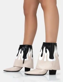 Hot Jackson Black & Nude Flame Fold Over Pointed Toe Western Ankle Boots Western Boots | Ankle Boots