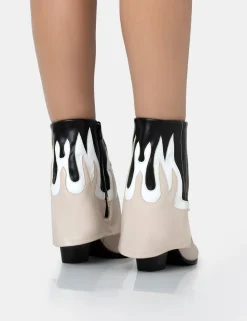 Hot Jackson Black & Nude Flame Fold Over Pointed Toe Western Ankle Boots Western Boots | Ankle Boots