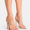 Flash Sale Jeany Cracked Strappy Buckle Detail Heels Strappy Heels | Gold Heels