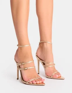 Flash Sale Jeany Cracked Strappy Buckle Detail Heels Strappy Heels | Gold Heels
