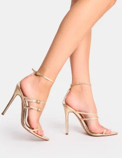 Flash Sale Jeany Cracked Strappy Buckle Detail Heels Strappy Heels | Gold Heels