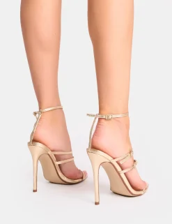 Flash Sale Jeany Cracked Strappy Buckle Detail Heels Strappy Heels | Gold Heels