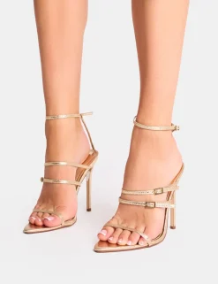 Flash Sale Jeany Cracked Strappy Buckle Detail Heels Strappy Heels | Gold Heels