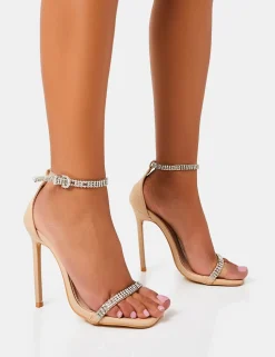 Best Sale Jemma Nude Pu Diamante Barely There Barely There Stiletto Heels Barely There Heels | Diamante Heels