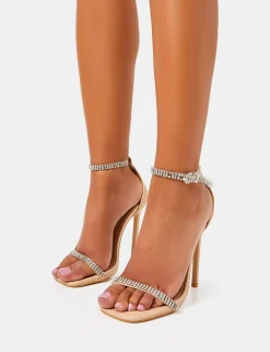 Best Sale Jemma Nude Pu Diamante Barely There Barely There Stiletto Heels Barely There Heels | Diamante Heels