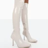 New Jenine Ecru Patent Over The Knee Stiletto Heeled Boots High Heels | Heeled Boots
