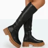 Hot Jersey Pu Contrasting Chunky Sole Knee High Boots Flat Boots | Knee High Boots