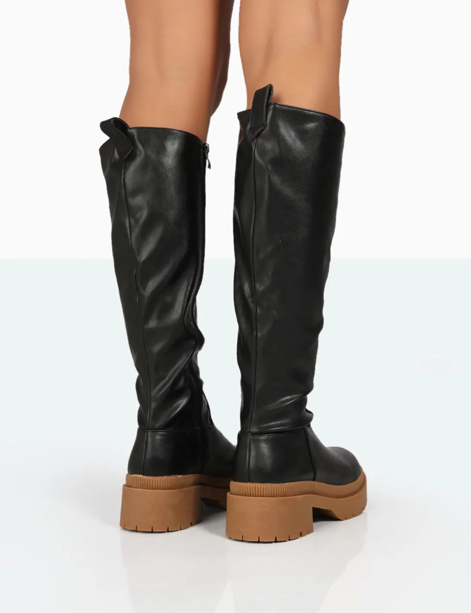 Hot Jersey Pu Contrasting Chunky Sole Knee High Boots Flat Boots | Knee High Boots