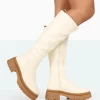 Online Jersey Pu Contrasting Chunky Sole Knee High Boots Flat Boots | Knee High Boots