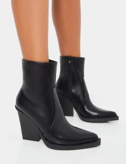 Hot Jessie Pu Western Pointed Toe Block Heeled Ankle Boots Western Boots | Ankle Boots