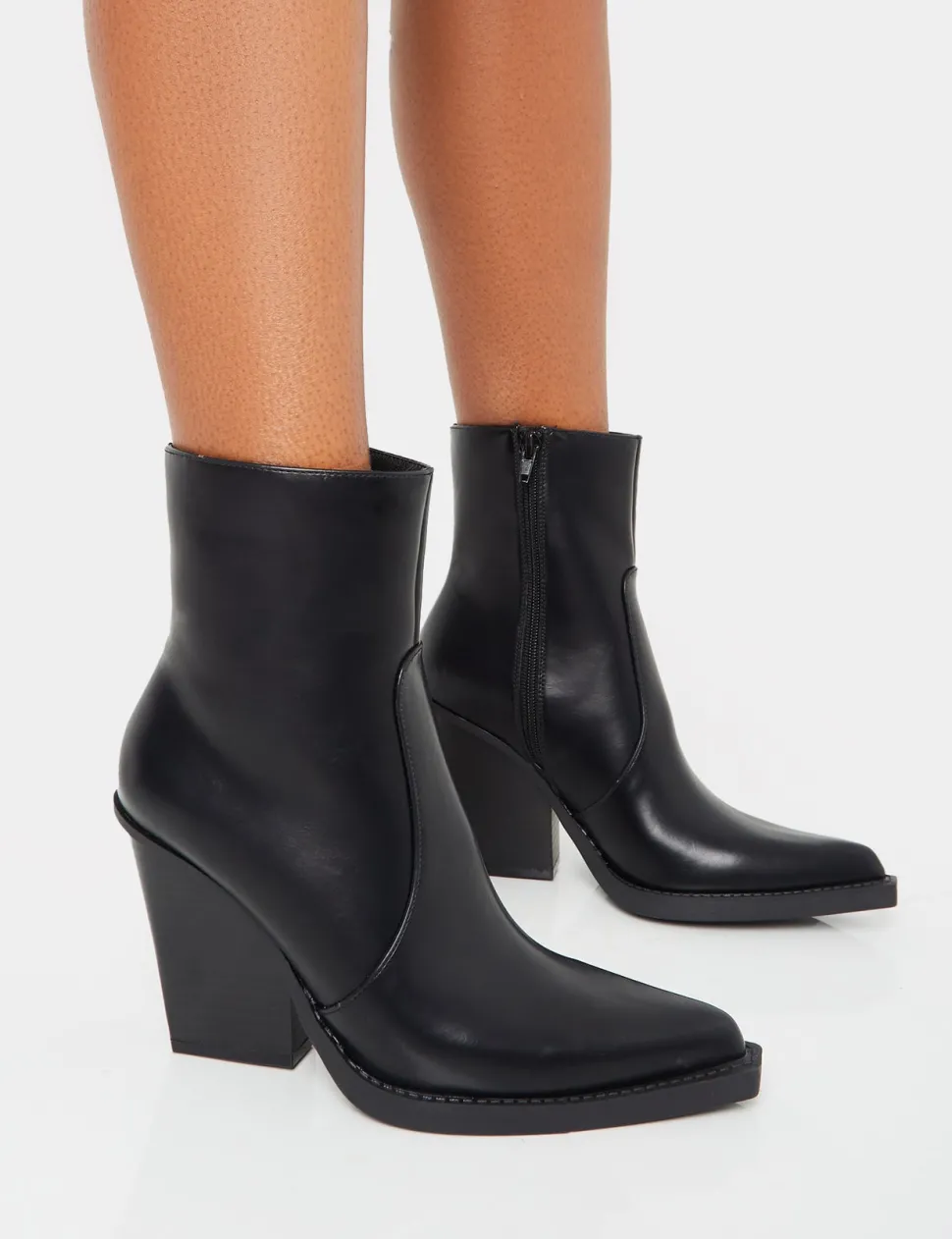 Hot Jessie Pu Western Pointed Toe Block Heeled Ankle Boots Western Boots | Ankle Boots