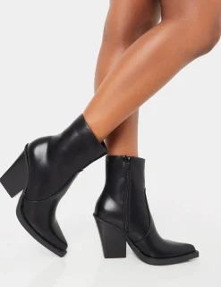 Hot Jessie Pu Western Pointed Toe Block Heeled Ankle Boots Western Boots | Ankle Boots