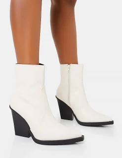 Fashion Jessie Wide Fit Pu Western Pointed Toe Block Heeled Ankle Boots Wide Fit Boots | Wide Fit Boots