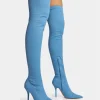 Flash Sale Jodie Denim Seam Detail Pointed Toe Stiletto Over The Knee Boots High Heels | Heeled Boots