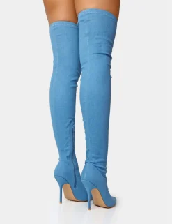 Flash Sale Jodie Denim Seam Detail Pointed Toe Stiletto Over The Knee Boots High Heels | Heeled Boots
