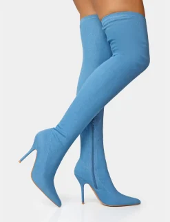 Flash Sale Jodie Denim Seam Detail Pointed Toe Stiletto Over The Knee Boots High Heels | Heeled Boots