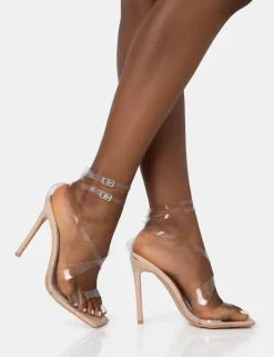 Outlet Jojo Nude Patent Cut Out Perspex Strap Square Toe Stiletto Heels Square Toe Heels | Perspex Heels