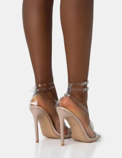 Outlet Jojo Nude Patent Cut Out Perspex Strap Square Toe Stiletto Heels Square Toe Heels | Perspex Heels