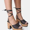 Best Jos Netted Lace Up Cork Platform Sandals Wide Fit Heels | Wide Fit Heels