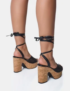 Best Jos Netted Lace Up Cork Platform Sandals Wide Fit Heels | Wide Fit Heels