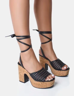 Best Jos Wide Fit Netted Lace Up Cork Platform Sandals Wide Fit Heels | Wide Fit Heels