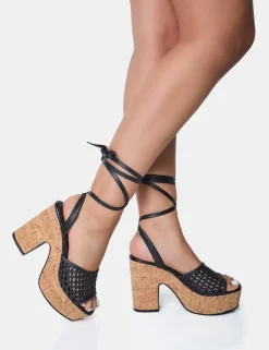 Best Jos Wide Fit Netted Lace Up Cork Platform Sandals Wide Fit Heels | Wide Fit Heels