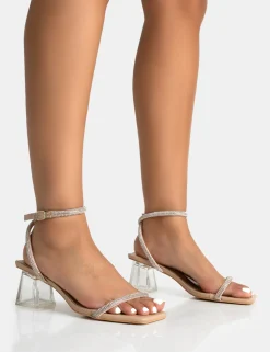 Fashion Joselyn Wide Fit Nude Pu Diamante Barely There Perspex Mid Heels Wide Fit Heels | Wide Fit Heels