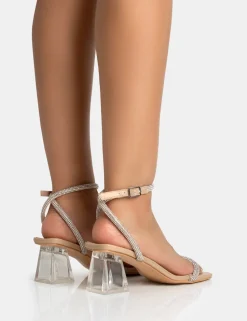 Fashion Joselyn Wide Fit Nude Pu Diamante Barely There Perspex Mid Heels Wide Fit Heels | Wide Fit Heels