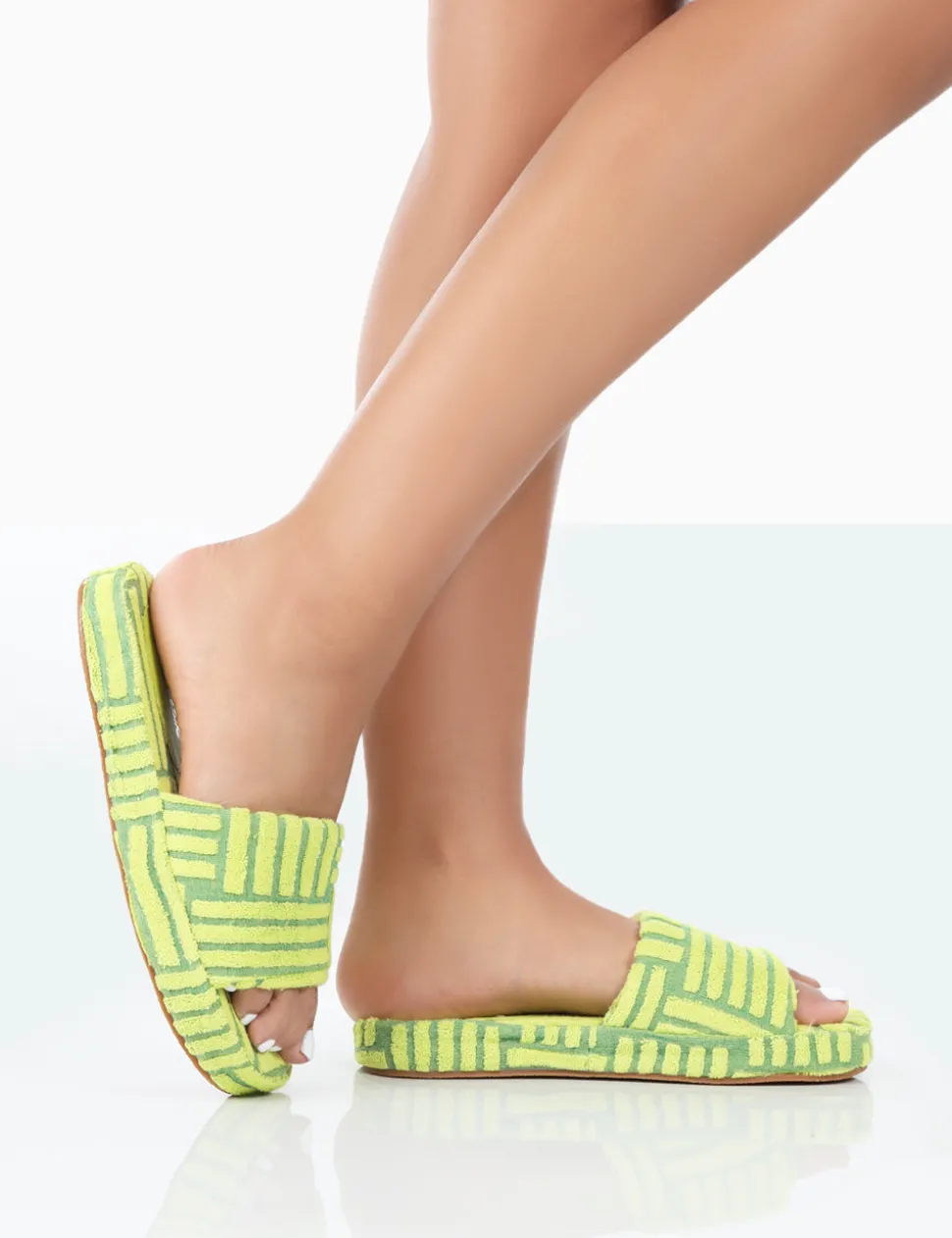Clearance Juicy Lime Yellow Terry Towelling Slider Slippers Flats
