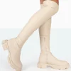 Online Junya Bone Pu Over The Knee Chunky Sole Boots Flat Boots | Over The Knee Boots