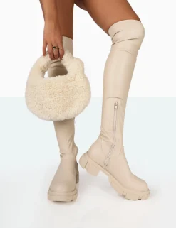 Online Junya Bone Pu Over The Knee Chunky Sole Boots Flat Boots | Over The Knee Boots