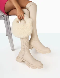 Online Junya Bone Pu Over The Knee Chunky Sole Boots Flat Boots | Over The Knee Boots