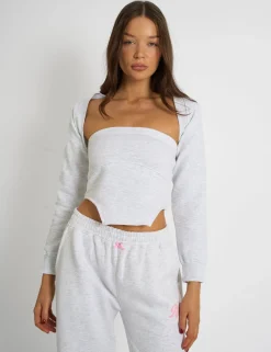 Shop Kaiia Bandeau Crop Top & Bolero Light Grey Marl Sculpt & Leisure | Kaiia The Label