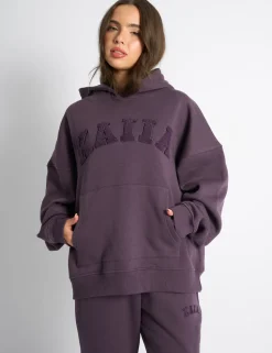 Sale Kaiia Borg Slogan Oversized Hoodie Deep Purple Sculpt & Leisure | Kaiia The Label