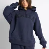Shop Kaiia Borg Slogan Oversized Hoodie Deep Blue Sculpt & Leisure | Kaiia The Label