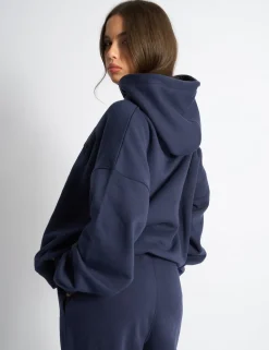 Shop Kaiia Borg Slogan Oversized Hoodie Deep Blue Sculpt & Leisure | Kaiia The Label