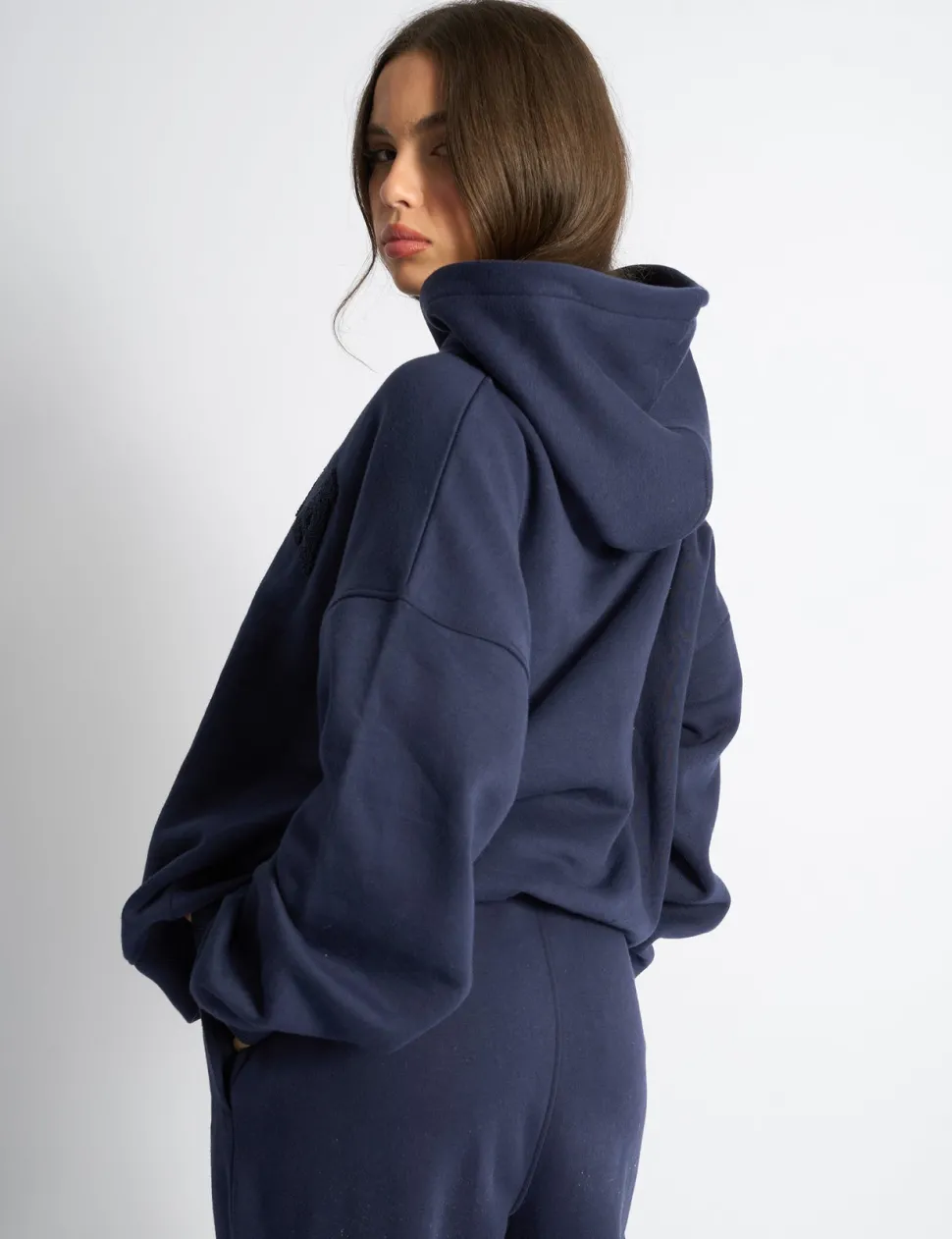 Shop Kaiia Borg Slogan Oversized Hoodie Deep Blue Sculpt & Leisure | Kaiia The Label