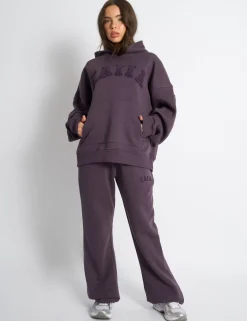 Sale Kaiia Borg Slogan Oversized Hoodie Deep Purple Sculpt & Leisure | Kaiia The Label