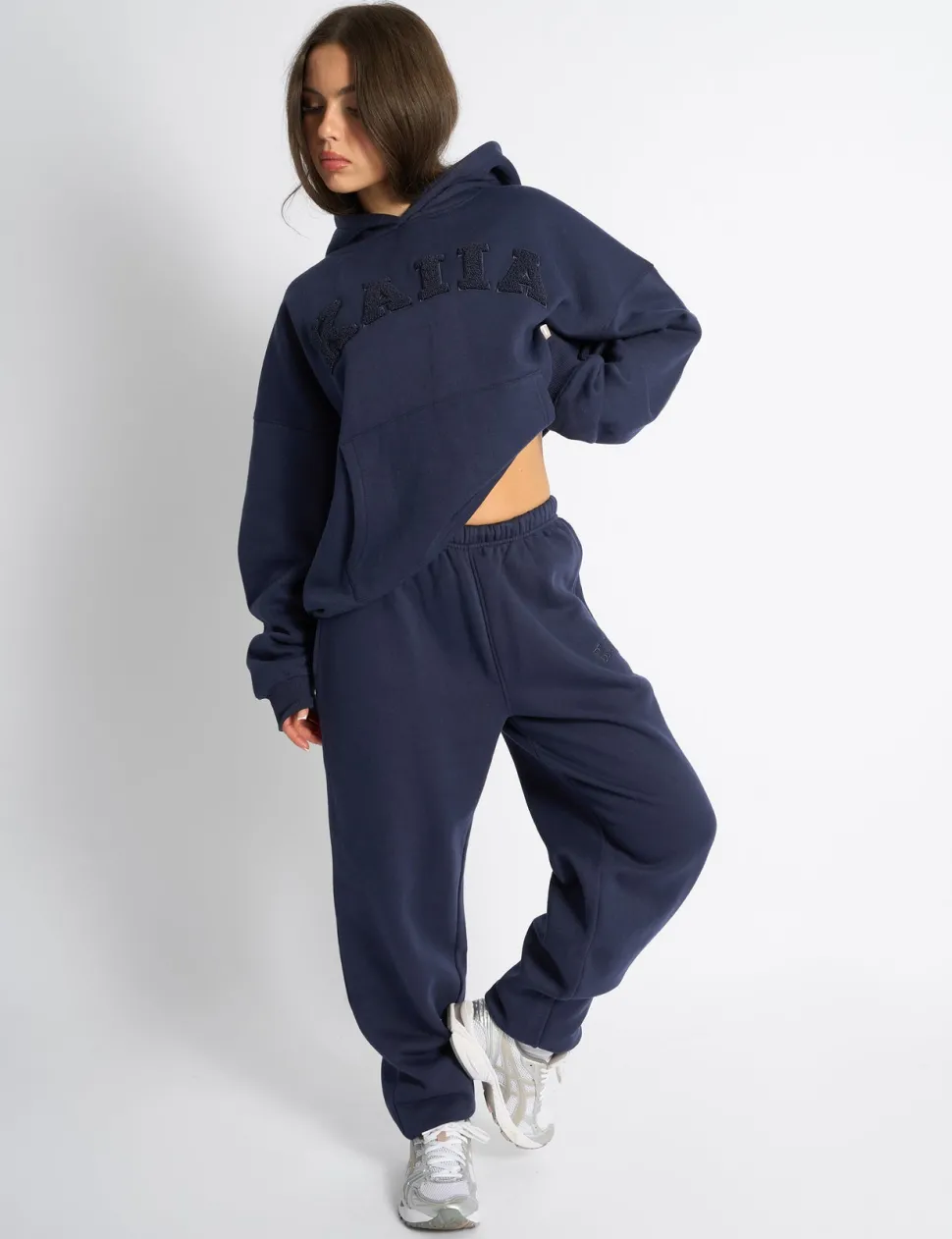 Shop Kaiia Borg Slogan Oversized Hoodie Deep Blue Sculpt & Leisure | Kaiia The Label