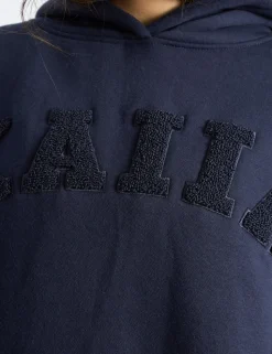 Shop Kaiia Borg Slogan Oversized Hoodie Deep Blue Sculpt & Leisure | Kaiia The Label