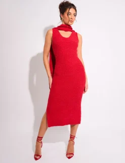 Clearance Kaiia Boucle Knitted Sleeveless Jumper Dress With Scarf Sculpt & Leisure | Kaiia The Label