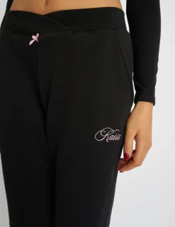 Outlet Kaiia Bow Detail Wide Leg Joggers Black & Pink Sculpt & Leisure | Kaiia The Label