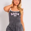 Best Kaiia Bow Embroidered Cami Top Washed Dark Grey & Pink Sculpt & Leisure | Kaiia The Label