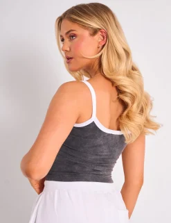 Best Kaiia Bow Embroidered Cami Top Washed Dark Grey & Pink Sculpt & Leisure | Kaiia The Label