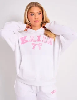 Hot Kaiia Bow Embroidered Oversized Hoodie White & Pink Sculpt & Leisure | Kaiia The Label