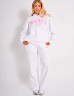 Hot Kaiia Bow Embroidered Oversized Hoodie White & Pink Sculpt & Leisure | Kaiia The Label