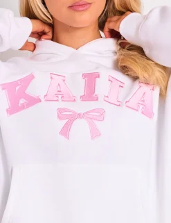 Hot Kaiia Bow Embroidered Oversized Hoodie White & Pink Sculpt & Leisure | Kaiia The Label